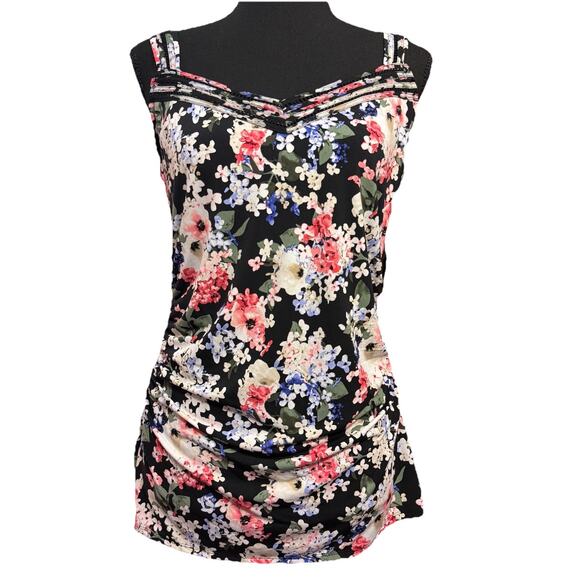 White House Black Market Tops - WHBM Tank Top Medium Ruched Sides Spring Floral Fairy Coquette Cami Feminine